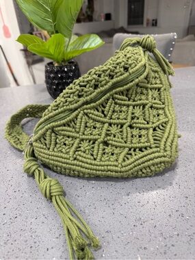 Forever 21 Olive Green Macramé Shoulder Bag with Tassel